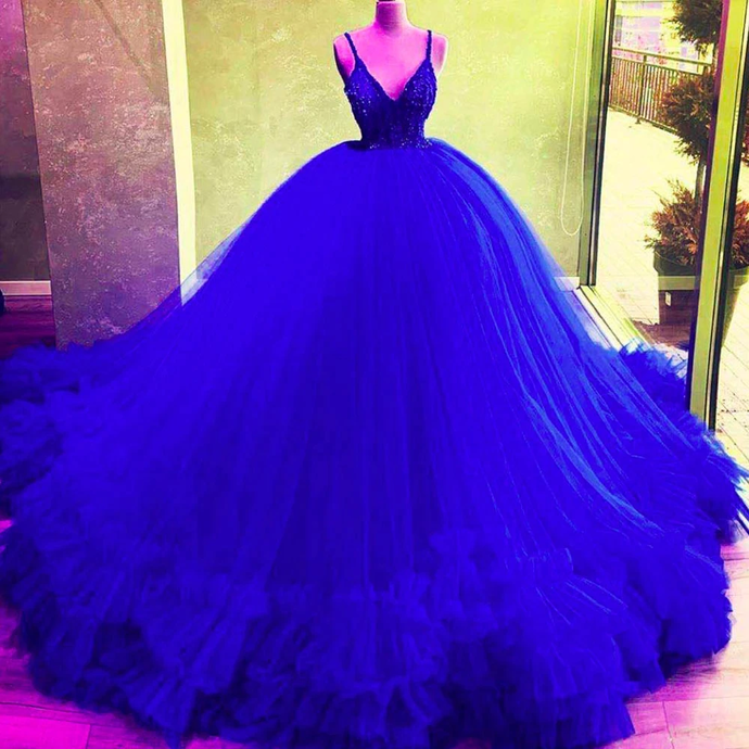 ball gown prom dresses royal blue tiered royal blue evening dresses puffy party dress     cg20166