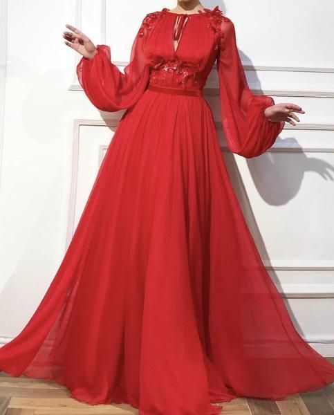 A-line dress with long sleeves and waist prom gown    cg20202