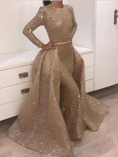 Mermaid Long Sleeve Prom Dress Vintage African Gold Prom Dress   cg20203