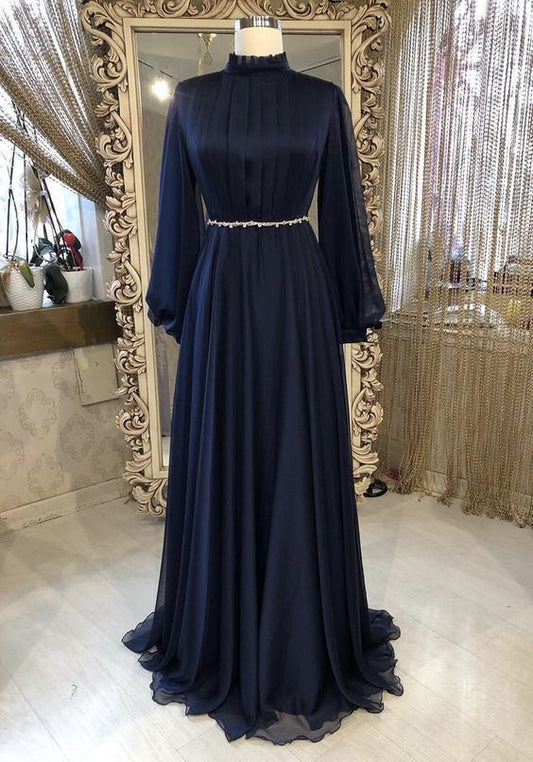 Chiffon long sleeves high neck fashion prom dress    cg20206