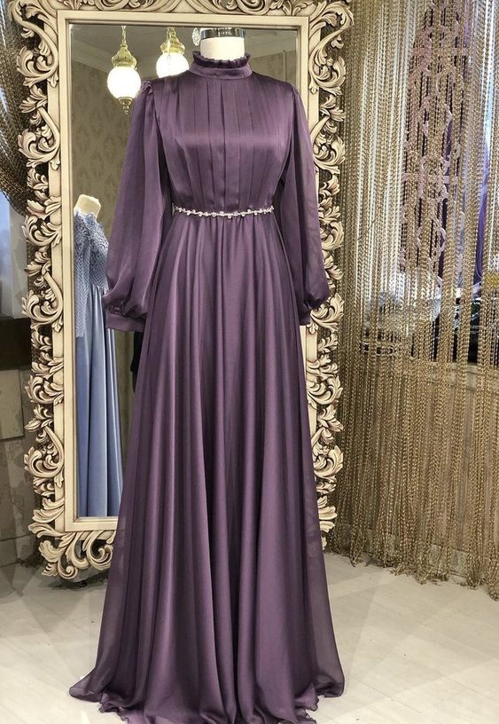 Chiffon long sleeves high neck Muslim fashion prom dress     cg20208