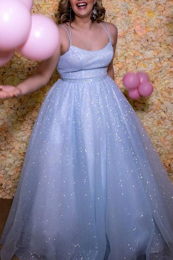 A-line light blue tulle long formal dress ball gown prom dress    cg20235