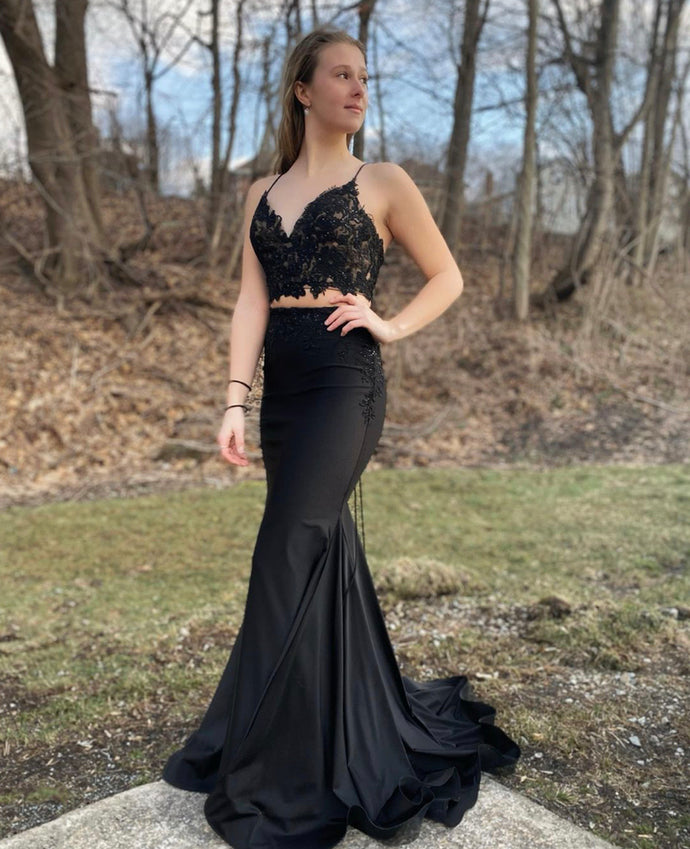 Black Lace Two Pieces Prom Dress Mermaid Evening Dress Cg20263