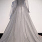GRAY TULLE SEQUINS LONG A LINE PROM DRESS EVENING DRESS    cg20293