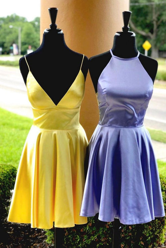 SIMPLE SATIN SHORT DRESS, SATIN HOMECOMING DRESS cg2033