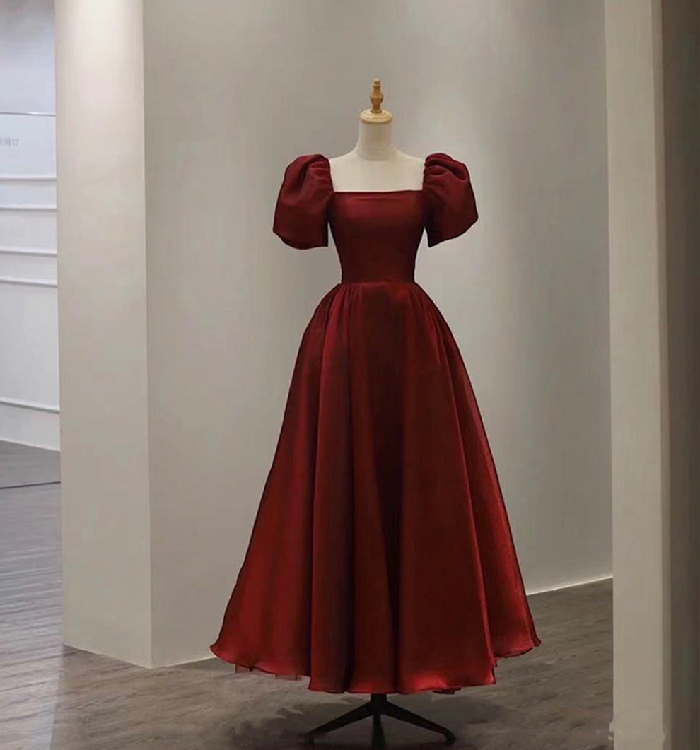 Elegant A line short prom dress burgundy evening dress c2824