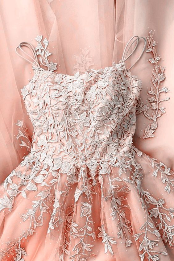 Coral Prom Dresses Ball Gown Lace Embroidery Spaghetti Straps For Girl's Sweet 16 Birthday Party   cg20420