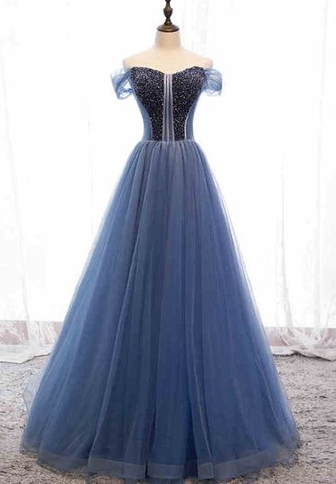 Modest Tulle A Line Long Prom Dresses Cap Sleeve Sweetheart Stunning Beading Prom/Evening Dress  cg2043