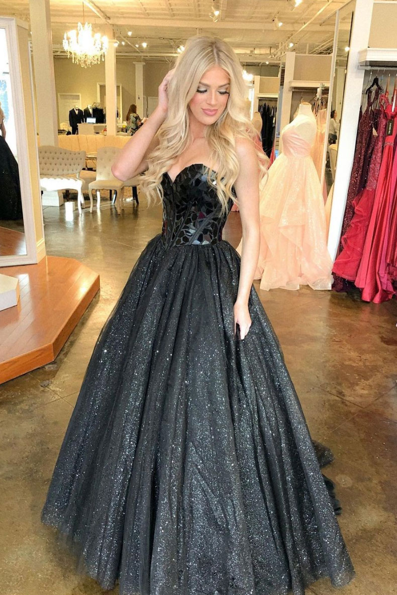 Black sweetheart tulle long prom dress black tulle formal dress   cg20527