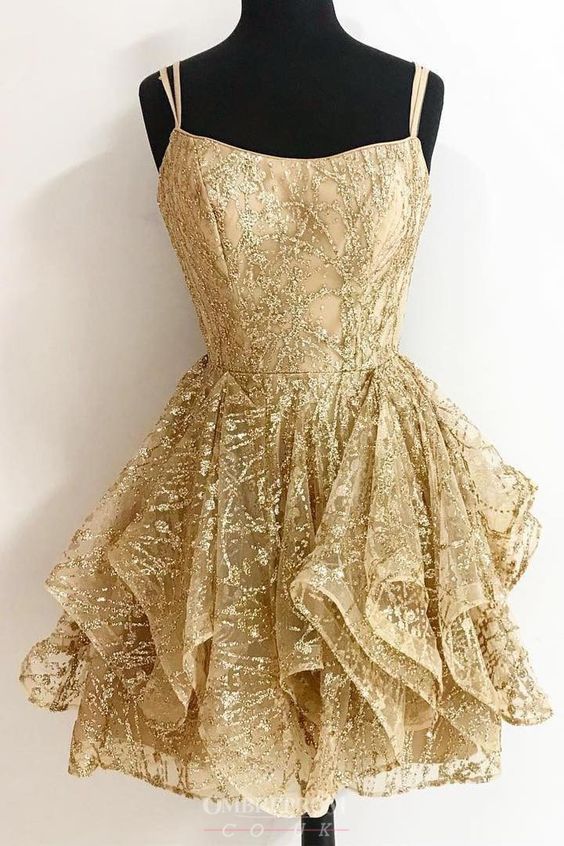 A-line Sequins Gold Short homecoming Dresses Glitter Cocktail Party Dress cg2053