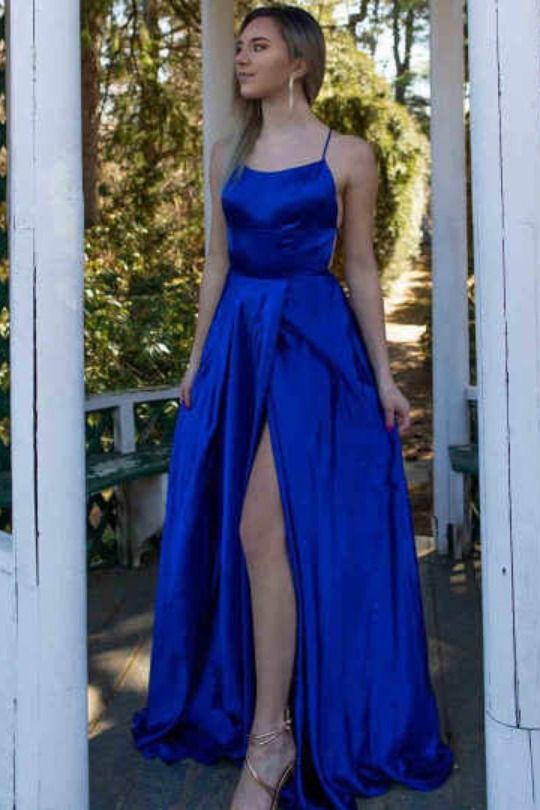 2021 Royal Blue Long Prom Dress with Slit, cheap long prom dress    cg20558