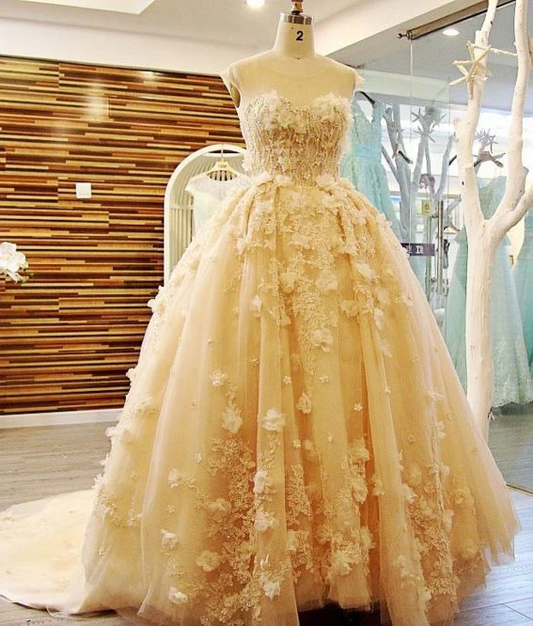 Tulle yellow Quinceanera Dresses Lace Appliques Ball Gowns prom dress    cg20559