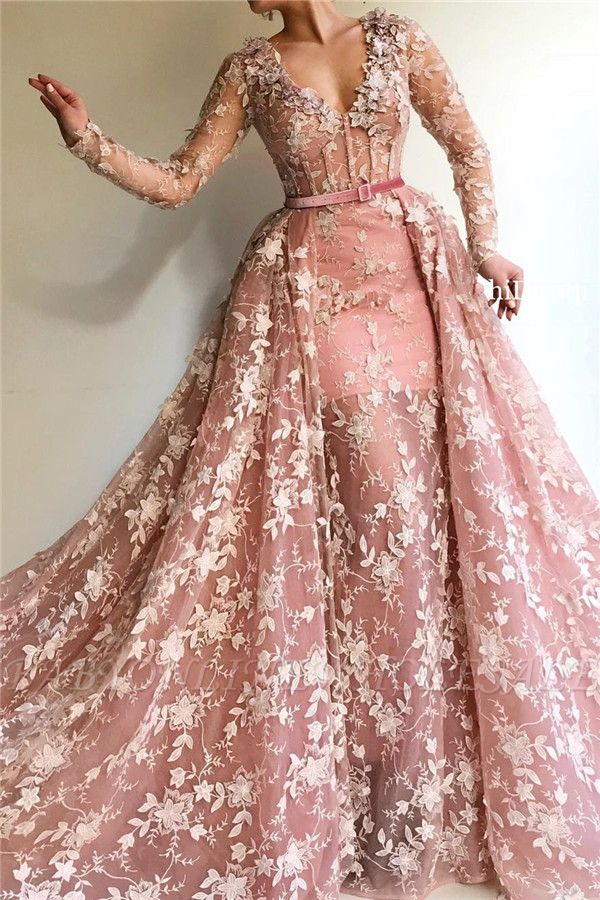 Sexy See Through Tulle Pink Long Sleeves Prom Dress   cg20569