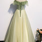 GREEN TULLE LACE LONG A LINE PROM DRESS EVENING DRESS    cg20604