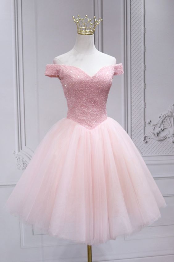 Off the Shoulder Short Pink Party Dress Homecoming Dress    cg20609