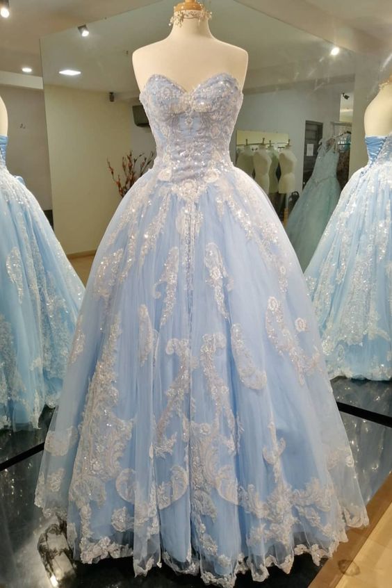 princess light blue ball gown features with sweetheart neckline prom dress       cg20665