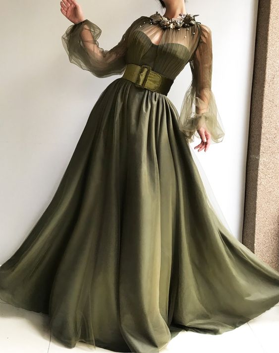 O-neck Formal Prom Dresses Long Sleeve prom dress A-line party dress Beads Celebrity Party Gowns      cg20675