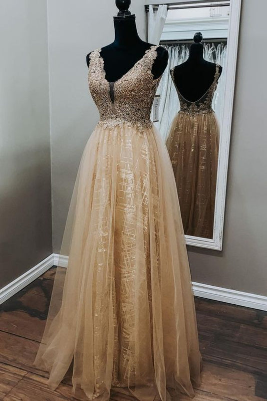 A-line champagne long formal dress prom dress    cg20726