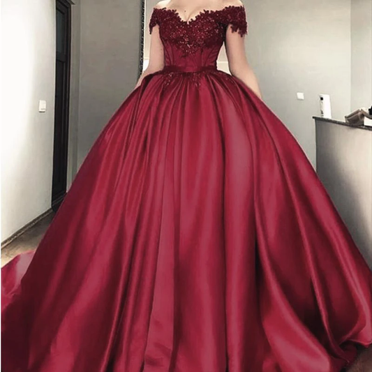 Luxury Ball Gown Wedding dress Burgundy Bridal Reception Dress Formal Prom Gown    cg20735