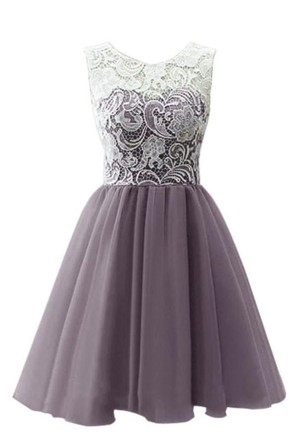 Elegant A-Line Round Neck Sleeveless Lace Homecoming Dress  cg2075