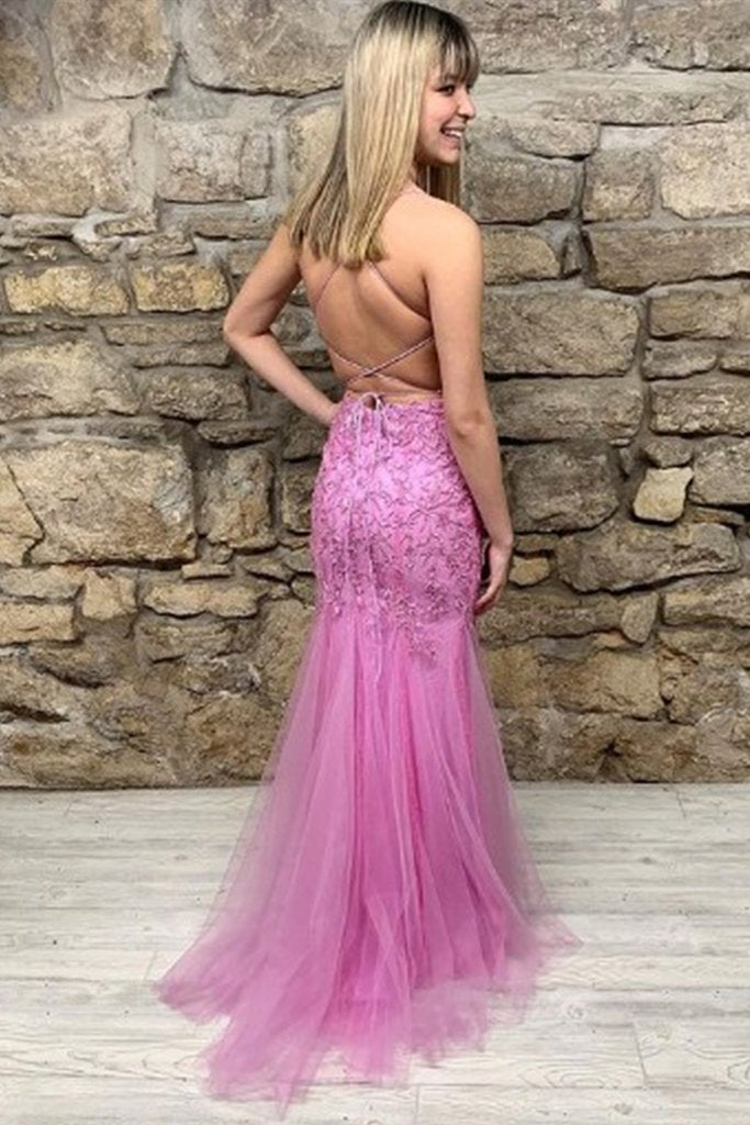 Mermaid Backless Purple Lace Long Prom Dress, Mermaid Purple Formal Dress, Purple Lace Evening Dress    cg20838