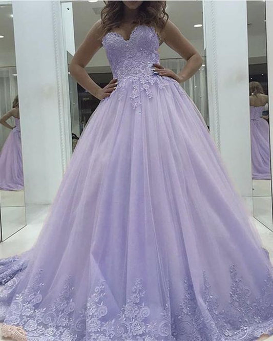 Lace Sweetheart Ball Gown Tulle Prom Dresses Elegant    cg20856