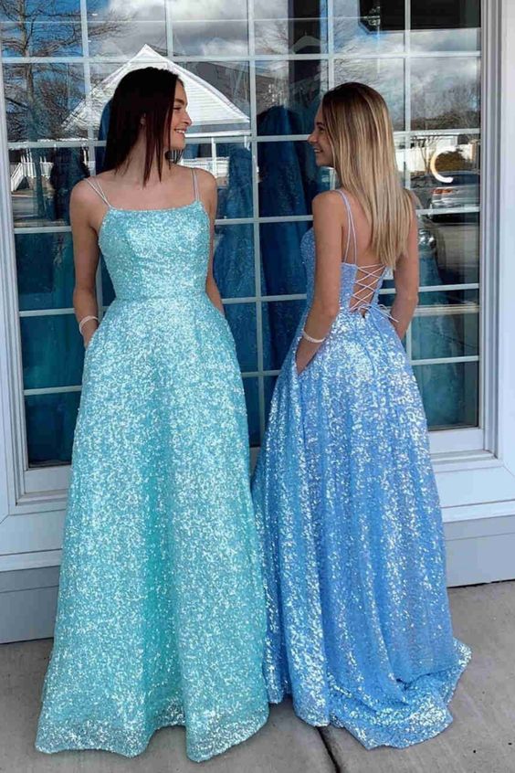 spaghetti straps sequined long prom dress formal dress     cg20871