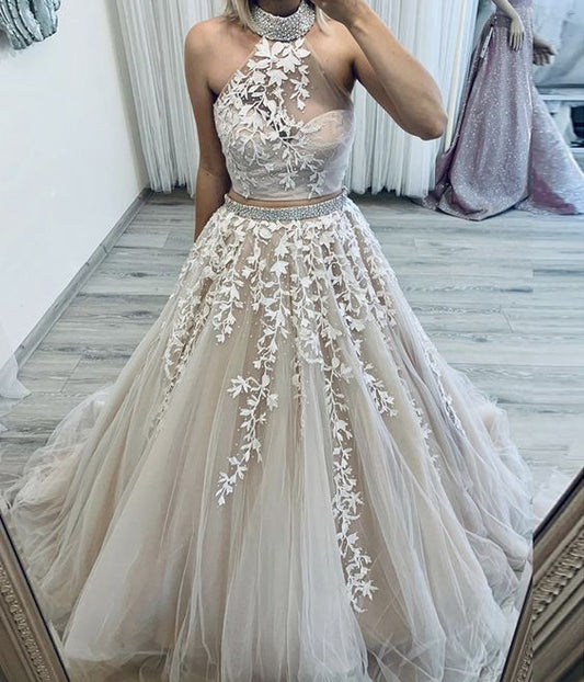 Two pieces lace long prom gown formal dress    cg20875