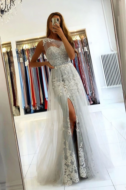 Glamorous Mermaid One Shoulder Grey Long Prom/Evening Dress with Appliques    cg20943