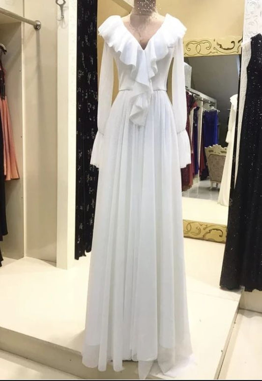 White long sleeve prom dress evening dress    cg20954