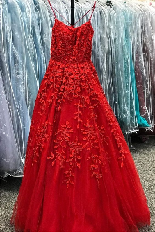 A-line red lace appliques long prom dress formal dress    cg20964