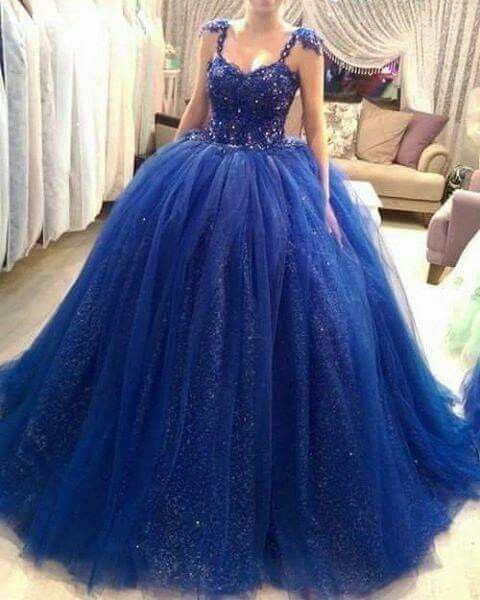 Elegant Blue Tulle Ball Gown Quinceanera prom Dresses     cg20974