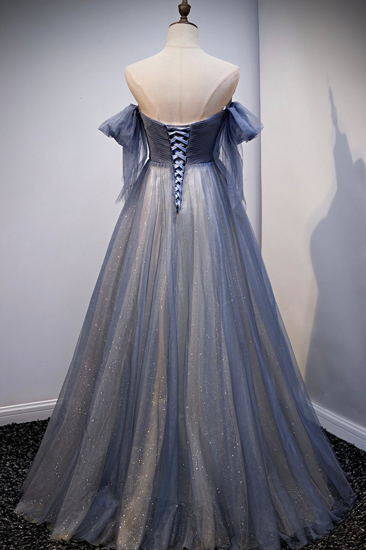 BLUE TULLE LONG A LINE PROM DRESS BLUE EVENING DRESS   cg21009