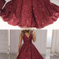 Burgundy Sequins Plunge V-neck Ball Gowns Prom Dresses cg2108