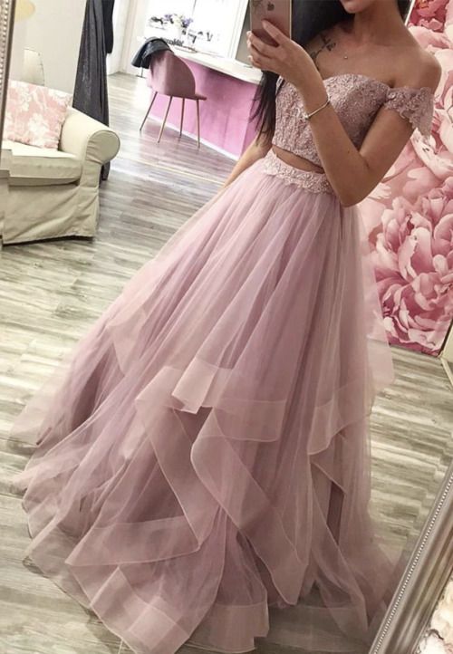 pink lace long prom dress A-Line Evening Dresses      cg21115