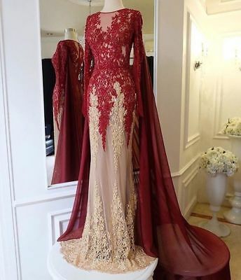 Lace Appliques Evening Dress Formal Long Prom Party Gown with Cape    cg21119