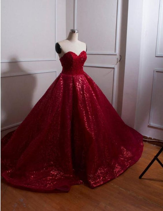 Charming Burgundy Off the Shoulder Ball gown Prom Dress, Sequins Open back Sweetheart Prom Gowns, Sweet 16 Dresses    cg21138