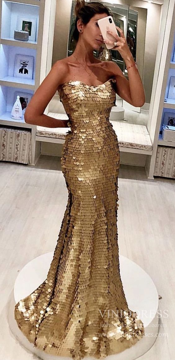 Sparkly Gold Sequin Mermaid Prom Dresses cg21140 – classygown