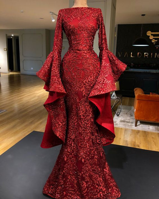 Long Bell Sleeves Sheath Pageant Dress Special Occasion Dress Evening Gown Prom Evening Dresses   cg21163