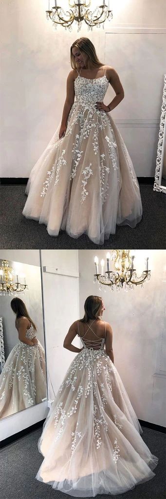 Champagne tulle lace long prom dress lace long evening dress    cg21199