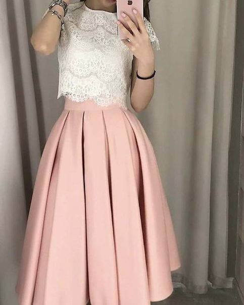 Cute Party Dress Two Piece Prom Dress Lace Cap Sleeves Prom Dress Lace Evening Dress   cg21224