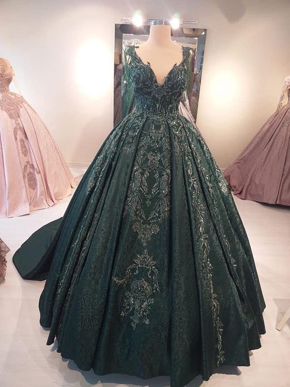 Green long A line prom dress evening dress    cg21234