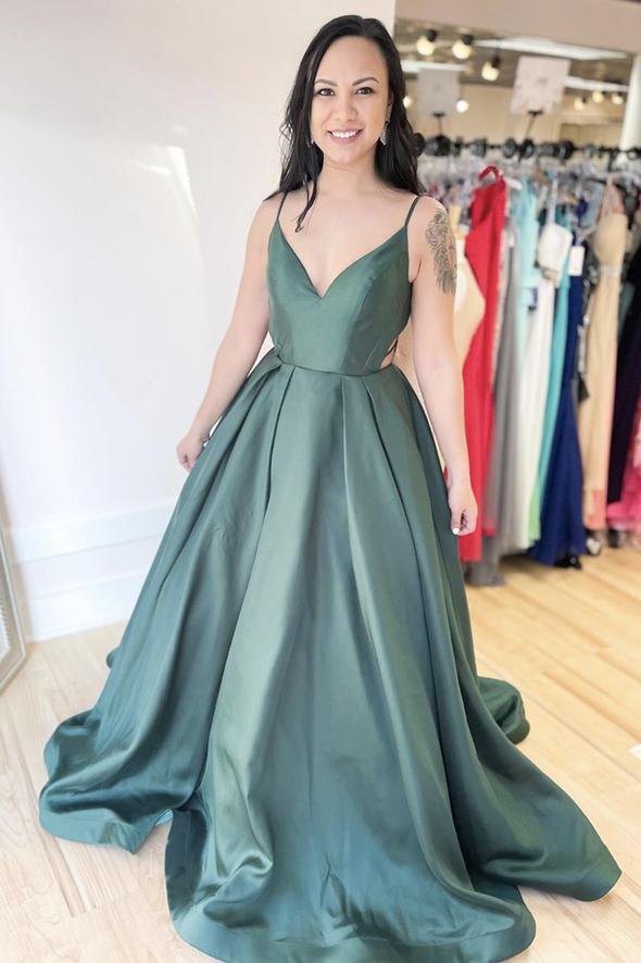 Simple v neck satin long A line prom dress evening dress   cg21260