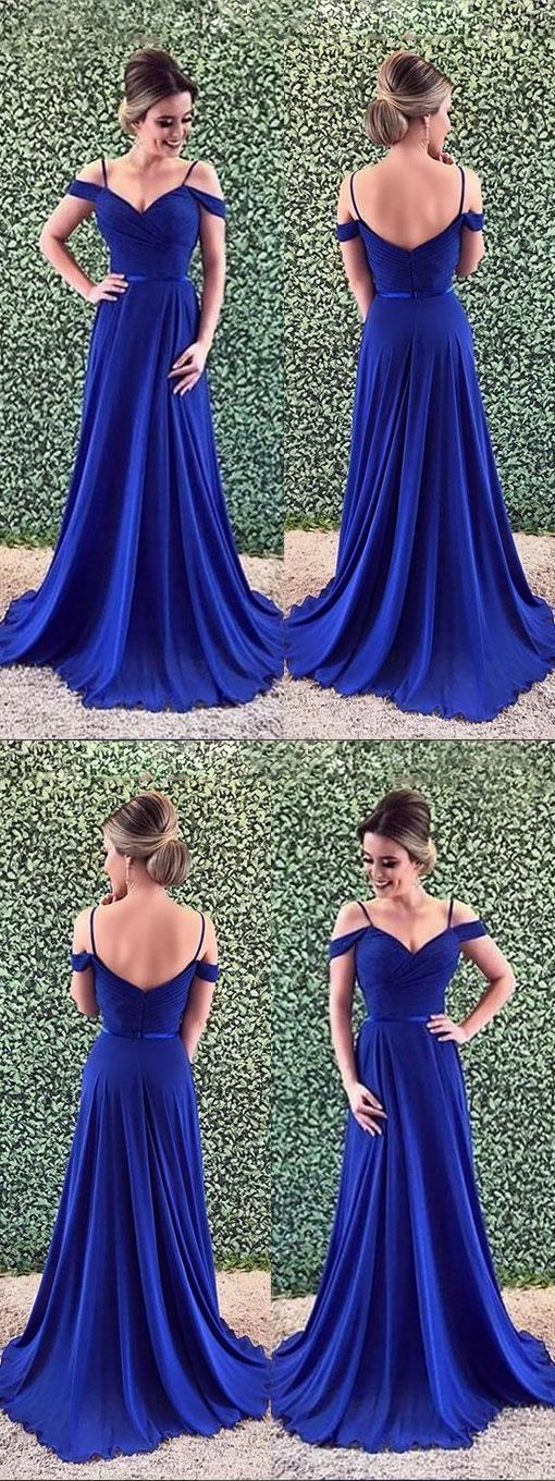 Open Back Prom Dresses with Straps A-line Royal Blue Chic Long Prom Dress cg2127