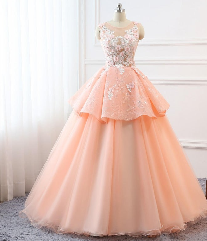 Custom Prom Ball Gown Plus Size Long 2021 Women Formal Dresses Tulle Orange Pink Quinceanera Dress    cg21284