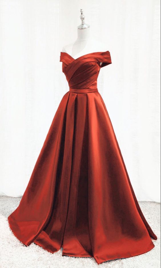 Simple burnt orange satin bridesmaid dresses off the shoulder for Fall wedding party    cg21306