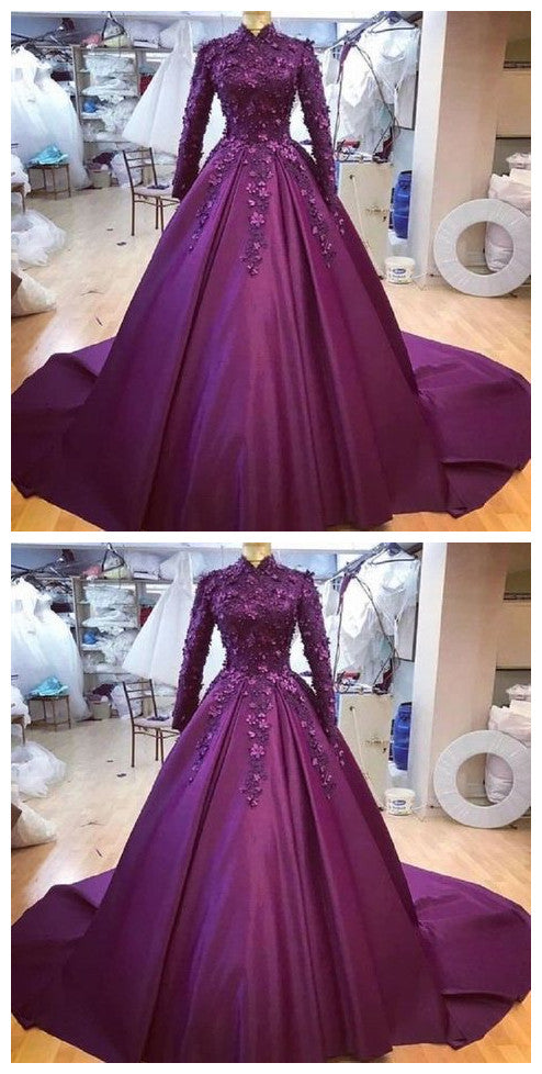 Spark Queen purple lomg prom ball Dress Long Sleeve Muslim    cg21309