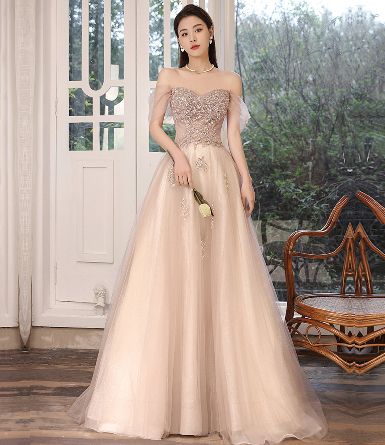 STYLISH TULLE SEQUINS LONG PROM DRESS EVENING DRESS     cg21316