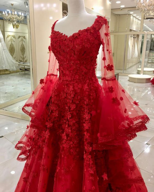 red long lace tulle Prom Dresses Long    cg21337