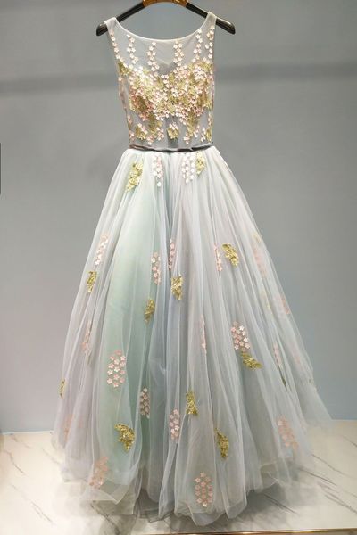 Princess A-line Light Green and Floral Formal prom Gown    cg21364